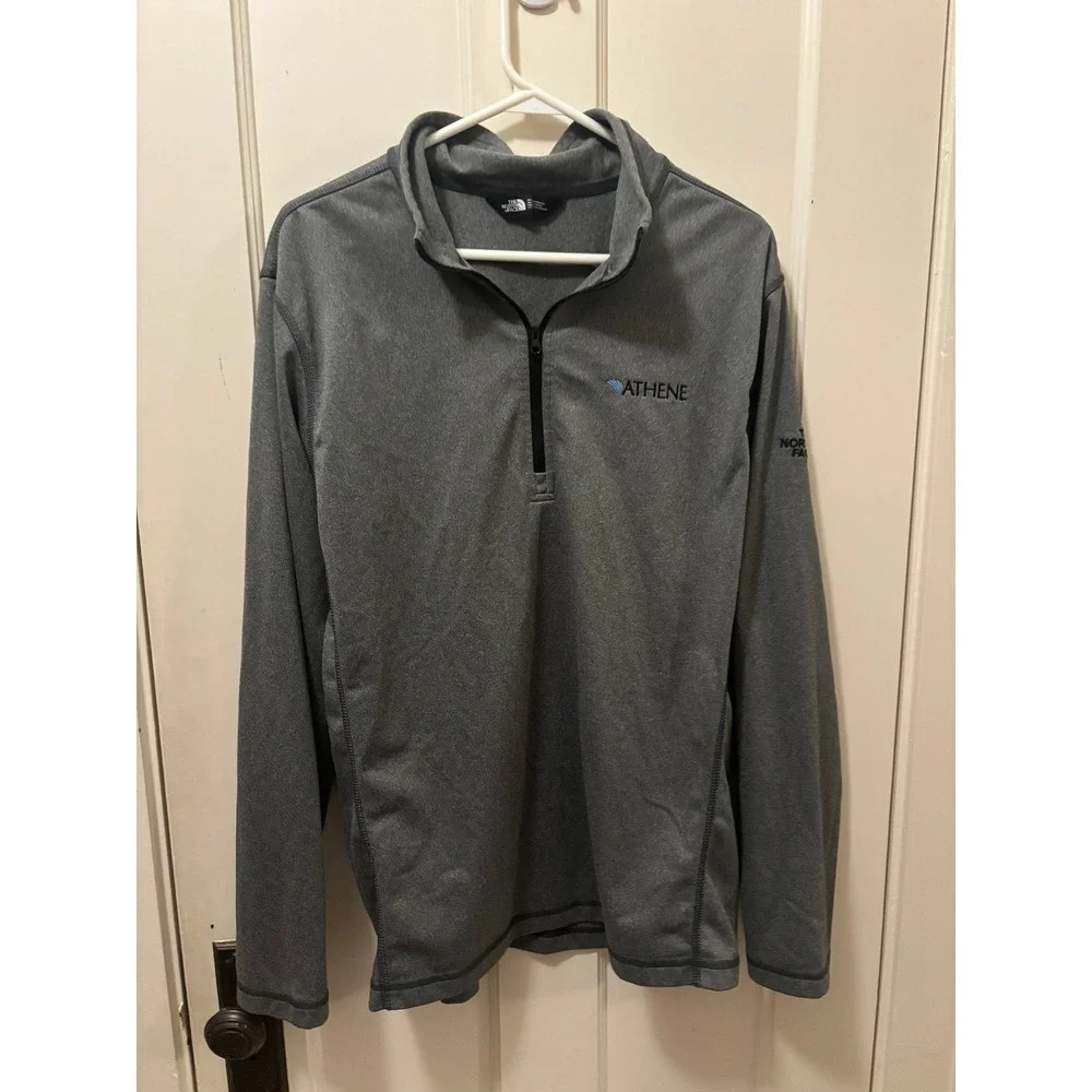 The North Face Mens Grey Quarter Zip Pullover Athene Logo Size Large L/G